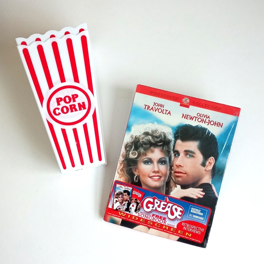 "Grease" DVD Movie Songbook New Unopened 2 New Popcorn Containers John Travolta
